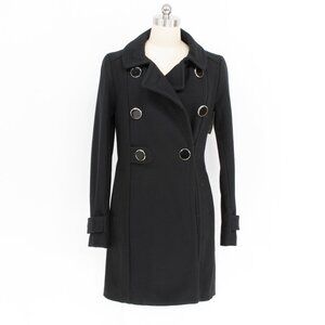 Black Military-Style Double-Breasted Coat — Metal Grommet Details — Size 4 (NWT)